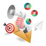 Flat isometric illustration concept. Email digital marketing campaign strategy